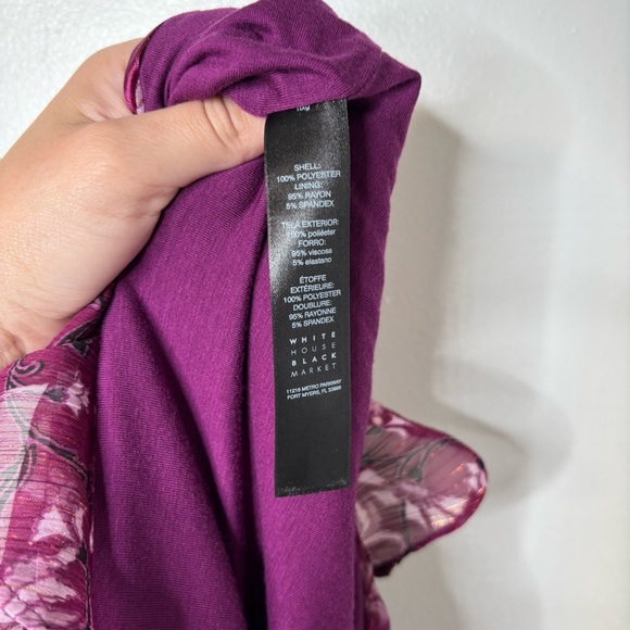 NWT White House Black Market Metallic Purple Printed Hi Low Maxi Dress Sz 12 - Picture 10 of 11